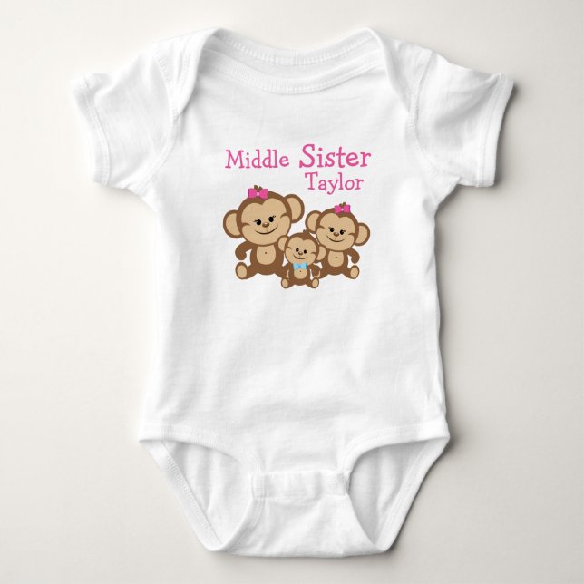 Personalized Monkeys Middle Sister Bodysuit (Front)
