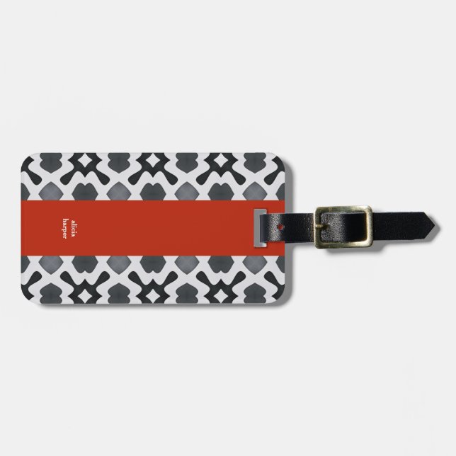 Personalized Monochorome Red Stripe Luggage Tag (Front Horizontal)