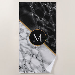 Personalized Monogar Black and White Beach Towel