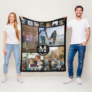 Personalized Monogram  11 Photo Collage Fleece Blanket