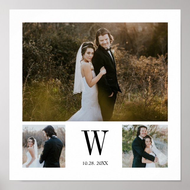 Personalized Monogram 3 Photo Collage Poster (Front)
