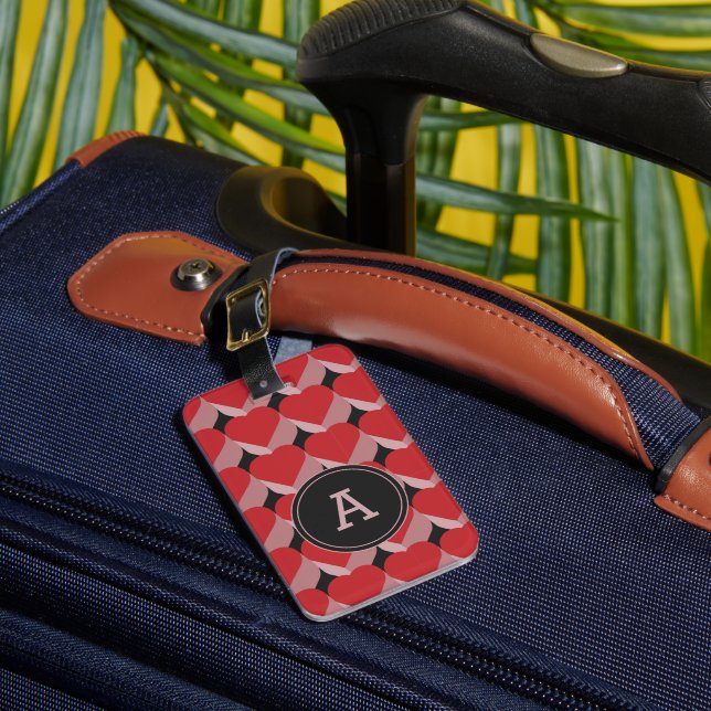 Personalized Monogram 3D Red Heart Pattern  Luggage Tag (Front Insitu 1)