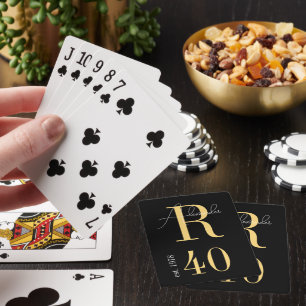 Personalized Monogram 40th Birthday Black and Gold Playing Cards