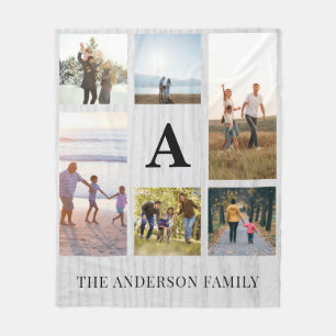 Personalized Monogram 6 Photo Collage Fleece Blanket