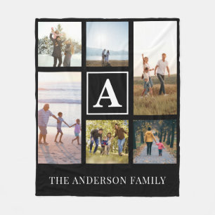 Personalized Monogram 6 Photo Collage Fleece Blanket