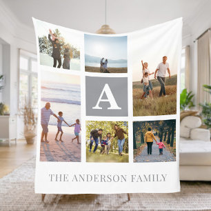 Personalized Monogram 6 Photo Collage Fleece Blanket