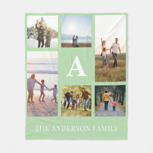 Personalized Monogram 6 Photo Collage Fleece Blanket