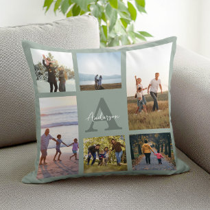 Personalized Monogram 6 Photo Collage Throw Pillow