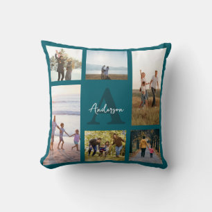 Personalized Monogram 6 Photo Collage Throw Pillow