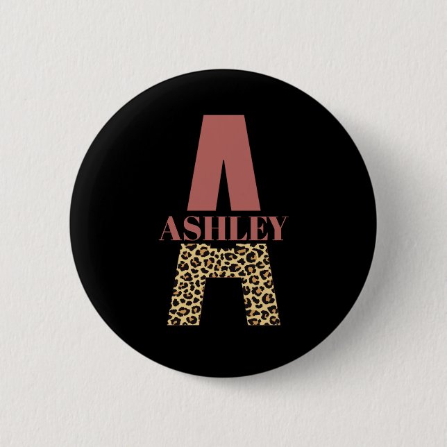 Personalized Monogram A Pink Leopard print 2 Inch Round Button (Front)