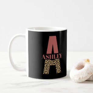 Personalized Monogram A Pink Leopard print Coffee Mug