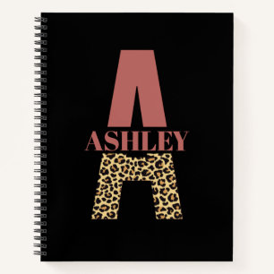 Personalized Monogram A Pink Leopard print Notebook