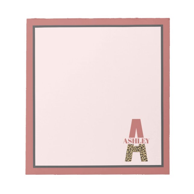 Personalized Monogram A Pink Leopard print Notepad (Front)