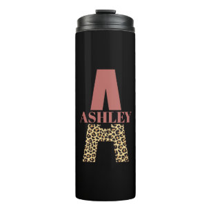 Personalized Monogram A Pink Leopard print Thermal Tumbler