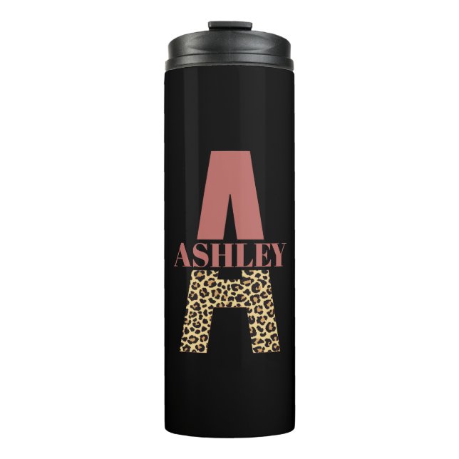 Personalized Monogram A Pink Leopard print Thermal Tumbler (Front)