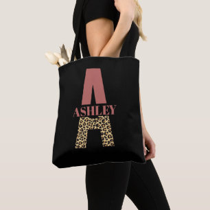Personalized Monogram A Pink Leopard print  Tote Bag