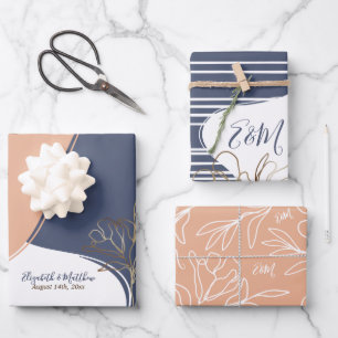 Personalized Monogram Abstract Floral Wedding Wrap Wrapping Paper Sheet