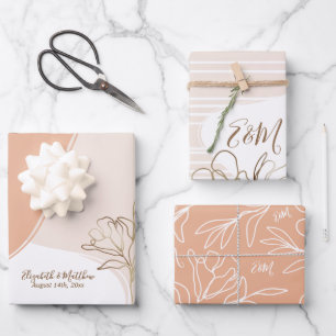 Personalized Monogram Abstract Floral Wedding Wrap Wrapping Paper Sheet