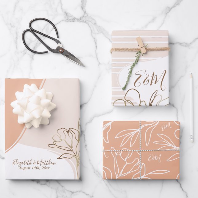 Personalized Monogram Abstract Floral Wedding Wrap Wrapping Paper Sheet (Front)
