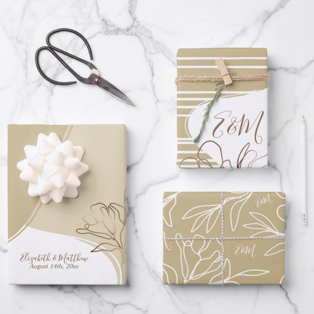 Personalized Monogram Abstract Floral Wedding Wrap Wrapping Paper Sheet (Front)