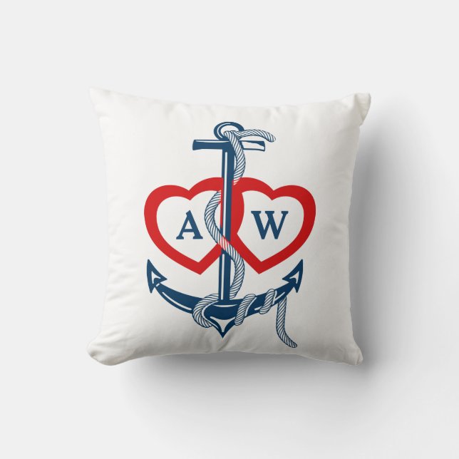 Personalized monogram Anchor Nautical throw pillow (Front)