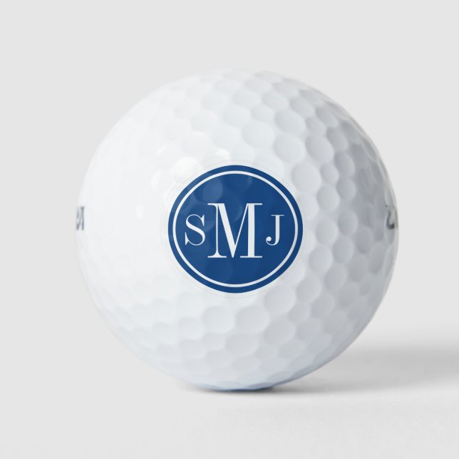 Personalized Monogram and Classic Blue Frame Golf Balls (Front)