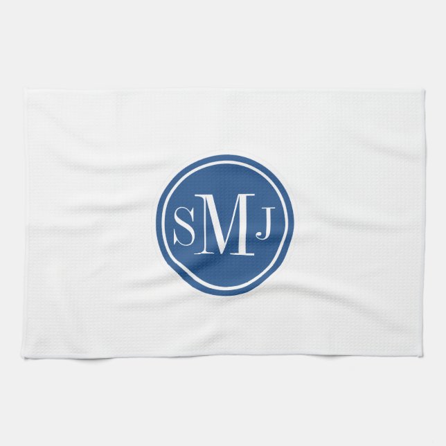 Personalized Monogram and Classic Blue Kitchen Towel (Horizontal)