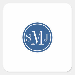 Personalized Monogram and Classic Blue Square Sticker