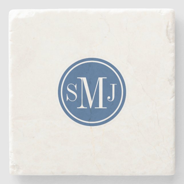 Personalized Monogram and Classic Blue Stone Coaster (Front)