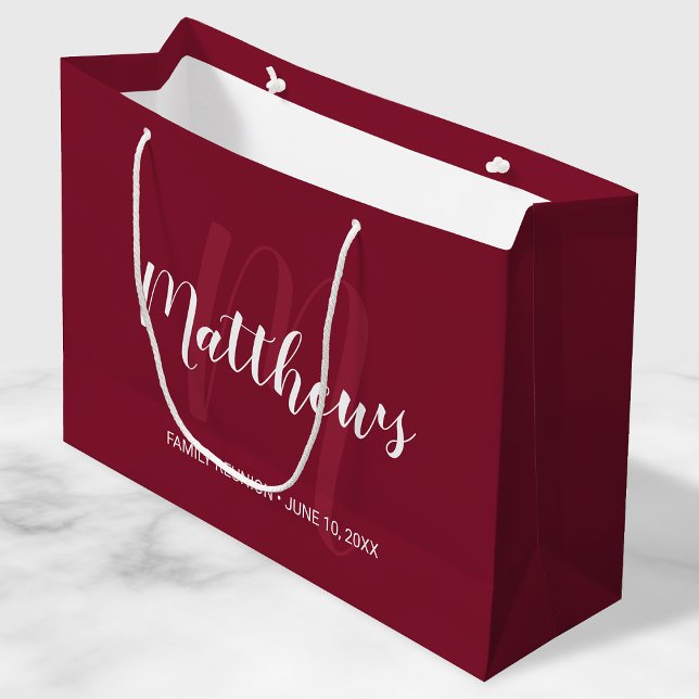 Personalized Monogram and Family Name Burgundy Red Large Gift Bag (Creator Uploaded)