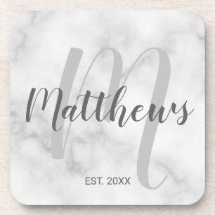 Personalized Monogram and Family Name Marble Coaster