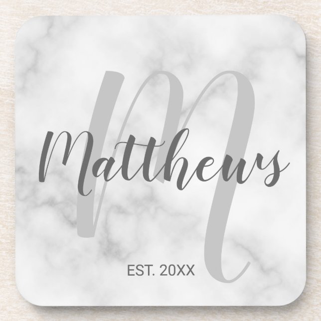 Personalized Monogram and Family Name Marble Coaster (Front)