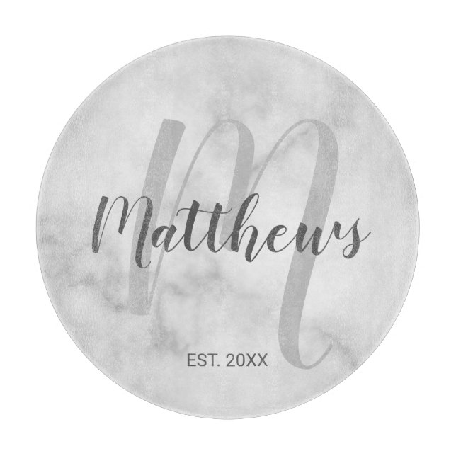 Personalized Monogram and Family Name Marble Cutting Board (Front)