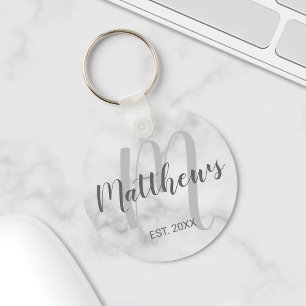 Personalized Monogram and Family Name Marble Keychain