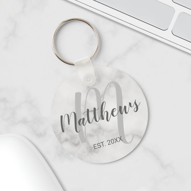 Personalized Monogram and Family Name Marble Keychain (Creator Uploaded)