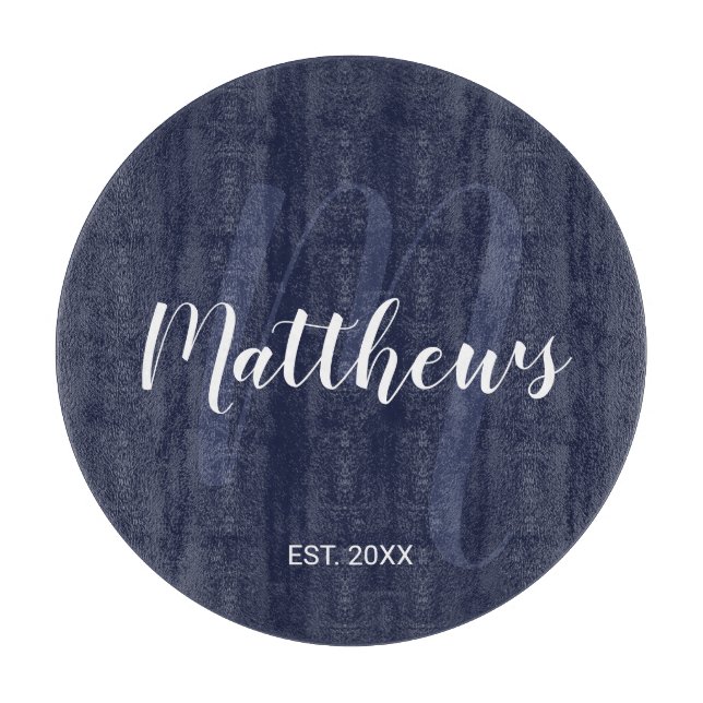 Personalized Monogram and Family Name Navy Blue Cutting Board (Front)