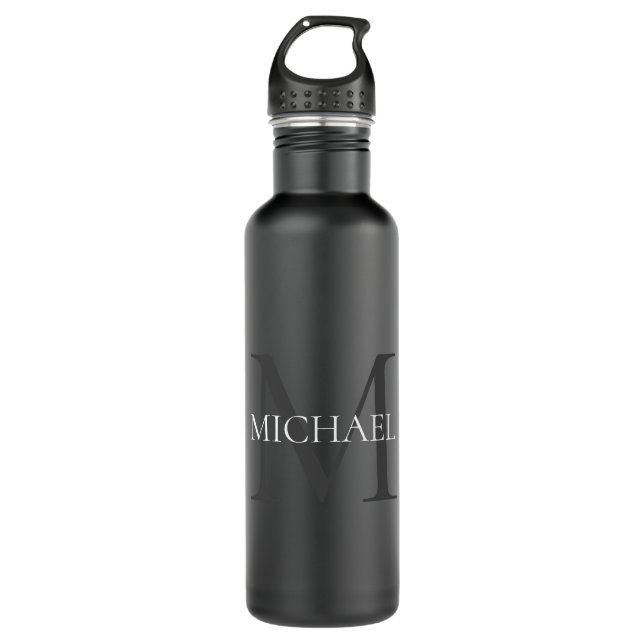 Personalized Monogram and Name Black 710 Ml Water Bottle (Front)