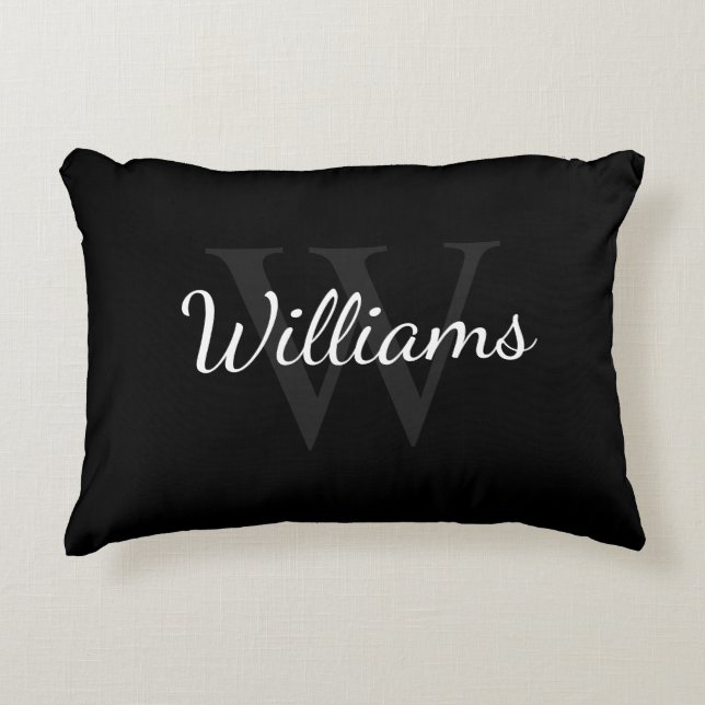 Personalized Monogram and Name Black Accent Pillow (Front)
