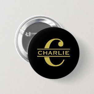 Personalized Monogram And Name Black And Gold 2 Inch Round Button