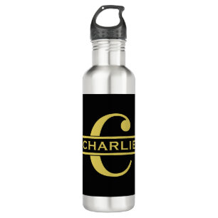 Personalized Monogram And Name Black And Gold 710 Ml Water Bottle