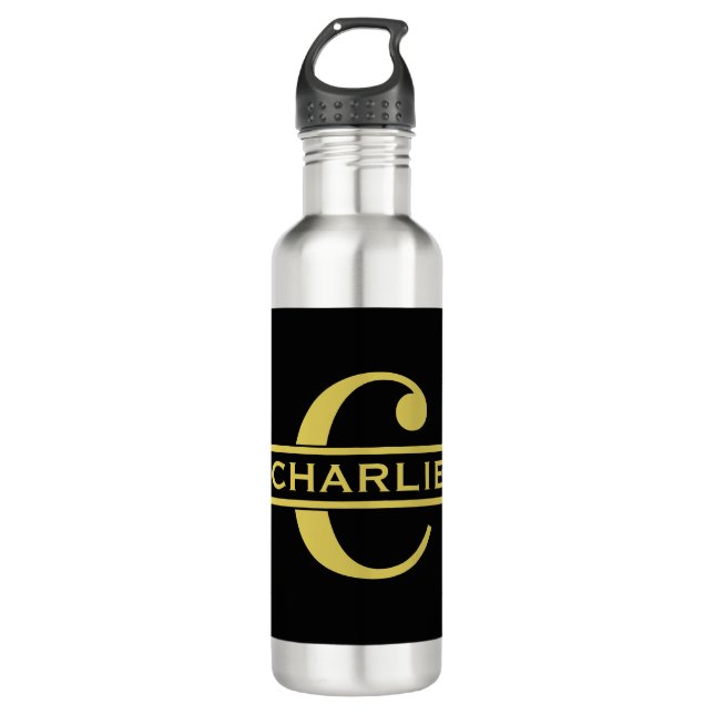 Personalized Monogram And Name Black And Gold 710 Ml Water Bottle (Front)