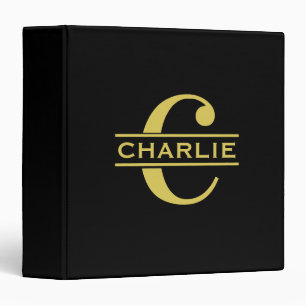 Personalized Monogram And Name Black And Gold Binder