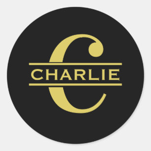Personalized Monogram And Name Black And Gold Classic Round Sticker