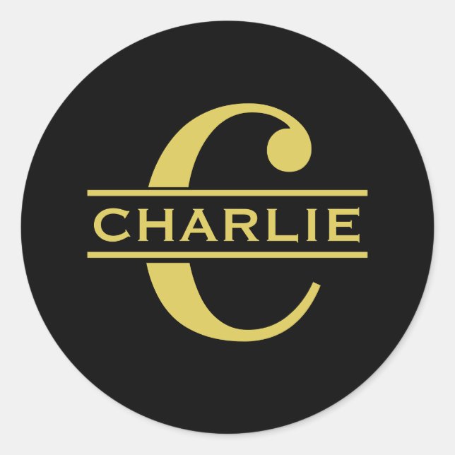 Personalized Monogram And Name Black And Gold Classic Round Sticker (Front)