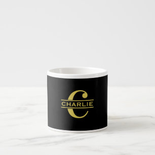 Personalized Monogram And Name Black And Gold Espresso Cup