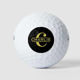 Personalized Monogram And Name Black And Gold Golf Balls