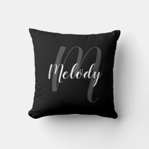 Personalized Monogram and Name Black and White Throw Pillow