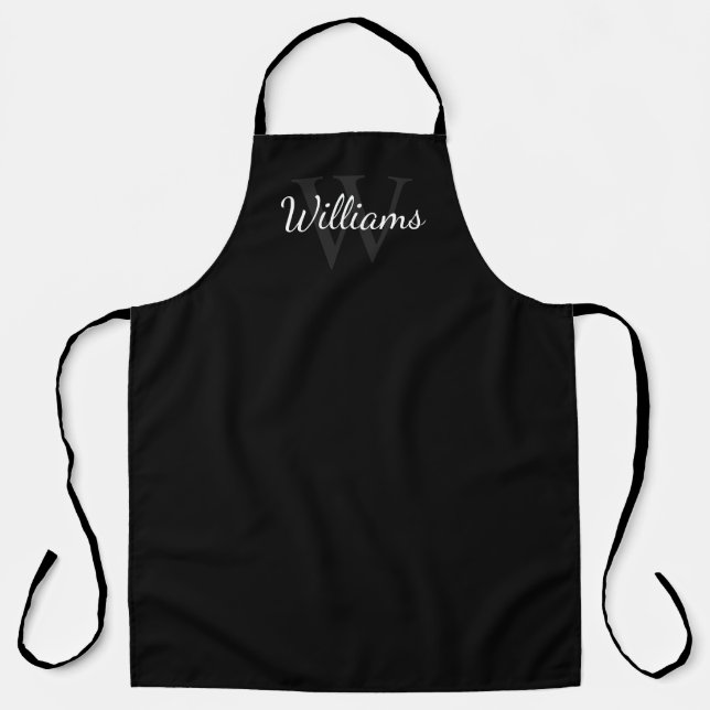 Personalized Monogram and Name Black Apron (Front)