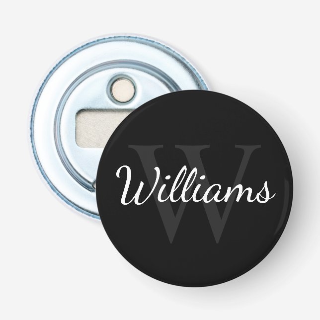 Personalized Monogram and Name Black Bottle Opener (Front)