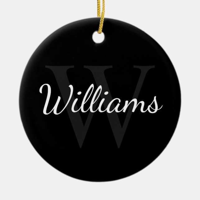 Personalized Monogram and Name Black Ceramic Ornament (Front)